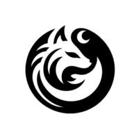 Minimalist Yin YangInspired Wolf and Crescent Moon Emblem in Black and White within a Circle. vector