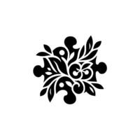 Intricate Black Floral Puzzle Piece Centered on White Backdrop, Highlighting Leaves, Curlicues, Symmetry vector