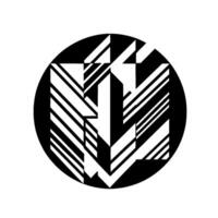 Abstract Geometric Composition A Black and White of Angular Shapes, Stripes, and Solids Within a Circle. vector