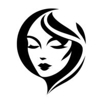 agraciado negro y blanco silueta de un mujeres cara dentro un círculo, cerrado ojos, moderno Arte vector