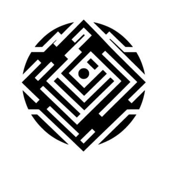 geométrico laberinto diseño un circular negro y blanco ilustración presentando un concéntrico cuadrado modelo con un punto. vector