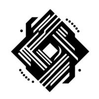 Abstract Black and White Geometric Composition with Diamond Shape, Lines, and Dots, High Contrast, Modern Art. vector