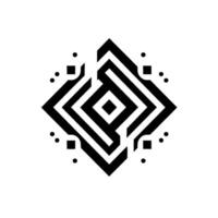 Symmetrical Geometric Diamond Composition in Black and White, Featuring Square Pattern, Dot and Line Elements on White Background. vector