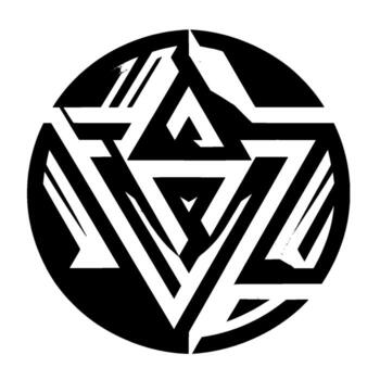 Geometric black and white illustration, a concentric within a circle made of triangles and angular shapes creating a minimalist and modern aesthetic. vector