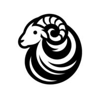 Minimalist Black and White Ram Design, Circular Composition, Featuring Horns, Simplistic, . vector