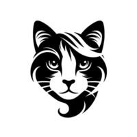 Striking Black and White Cat Portrait Modern, Stylized, and of a Feline Face with Intricate Details on White Background. vector