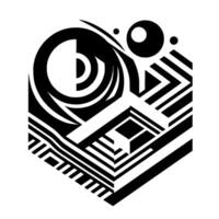 Geometric Abstraction of Hexagon with a Semicircle and Multiple Shapes, Black White Art on White Background vector