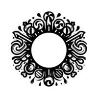 Intricate Black and White Circular Ornament Frame Featuring Swirls, Candies, Dots, and Negative Space. vector
