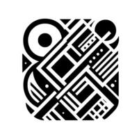 Geometric Black and White Art Deco Composition of Squares, Circles, and Lines on a White Background. vector