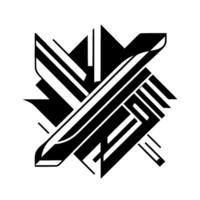 Abstract geometric composition of interwoven black and white striped lines, forming a complex symmetrical against a white background. vector