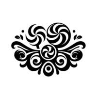 Black and white swirl lollipop with floral ornament, minimalist design, playful, graphic, symmetrical. vector