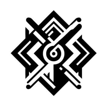 Geometric Black and White Composition with Interlocking Shapes and a Central Circular Element, Symmetric Abstract Design. vector