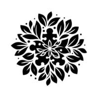 Symmetrical Black and White Floral Pattern with PuzzlePiece Center and Leafy Border on White Canvas. vector