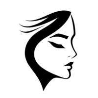 Elegant Black and White Silhouette of a Womans Face in Profile with Flowing Hair and Closed Eyes on a White Background. vector