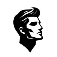 Bold Black White Silhouette of a Mans Profile with Defined Facial Features and Stylish Hair, on a White Background. vector