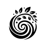 Black and White Stylized Swirl with Leafy Branch and Dots A Minimalist NatureInspired Design. vector