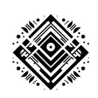 Symmetrical Black and White Geometric with Diamond Shape, Central Eye, and Ornate Details on White Background vector