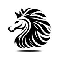 Stylized Lion Head Emblem in Black and White with a Flowing Mane, Minimalist Design, Art on a White Background. vector