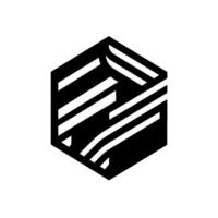Abstract Black and White Hexagonal Cube Logo, Featuring Intertwined Lines and Geometric Design, Minimalist Visual Identity vector
