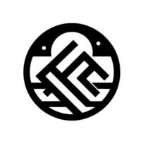 Geometric Abstract Circular Emblem with Mountain and Sun Elements, Bold Black and White Design. vector