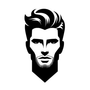 Bold Portrait of a Stylish Man with Pompadour, Defined Features, and a Short Beard in Monochrome. vector