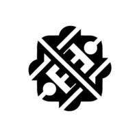 Symmetrical geometric emblem featuring interconnected letter F forms, stylized with clean lines, black and white contrast, and a decorative, ornamental shape. vector
