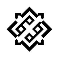 Geometric Black and White Ornamental featuring Interlocking Shapes, Squares, and a Complex, Symmetrical Pattern. vector