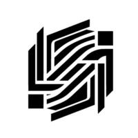 Geometric Black and White Emblem Interlocking Lines, Shapes, and Strips Forming a Modern, Abstract vector