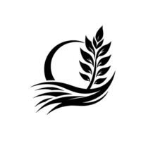 Minimalist Black and White of a Sprouting Leafy Branch Emerging from Abstract Waves and a Circular Element, Emphasizing Natures Growth. vector