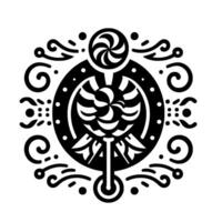 Intricate Black and White Floral Mandala with Ornate Swirls and Geometric Center, on a White Background. vector