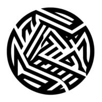 A stark, intricate geometric of black and white lines, forming a complex, circular mazelike pattern inside. vector