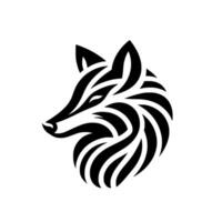 Sleek Black White Wolf Head Design, Minimalist Style, Abstract Swirl Pattern. Isolated on White Background. vector