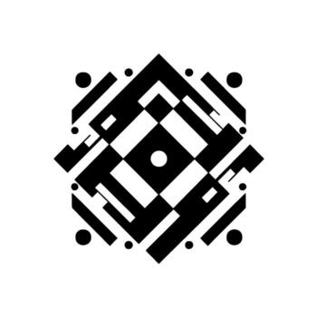 Symmetrical Abstract Geometric Composition with Black Rectangles, Squares, Dots, and White Negative Space, Minimalist Design. vector