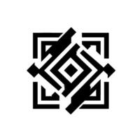 Geometric Black and White Abstract Design Symmetrical Square Pattern Featuring a Central Diamond, Layered Elements, and Shadows vector