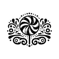 Black and White Swirl Lollipop with Ornamental Flourishes, Dots, and Whimsical Elements vector