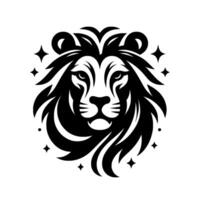 Stylized, Monochrome Lion Head with Star Embellishments, Bold Lines, and a Focused Expression, Ideal for Logos. vector