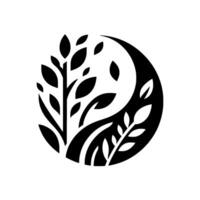 Yin Yang Circle Composition Black and White Nature with Leaves and Branches in Symbolic Balance. vector