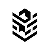 Isometric, Black and White Abstract Geometric Design, Stripped Cuboid Structure with Overlapping Elements on a White Backdrop. vector