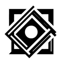 Geometric Interplay A symmetrical, black and white composition featuring square and diamond forms, culminating in a central white circle. vector