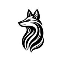 Minimalist Black and White Fox Head with Striped Fur, Symbolizing Elegance and Nature, on a Plain White Background. vector