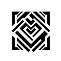 Intricate geometric black and white square pattern with a heartlike central motif and a modern, symmetrical design. vector