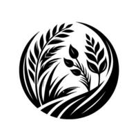 Monochromatic Emblem Circular Composition of Wheat, Grass, and Leafy Plants, Representing Natures Harmony, Isolated on White vector