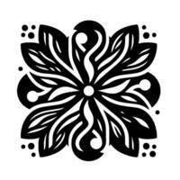 Intricate Black and White Floral Mandala Symmetrical with Petals, Curved Lines, Dots on White Background, Decorative Pattern. vector