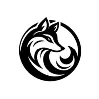 Stylized Black and White Fox Emblem in a Circle Minimalist Featuring a Cursive Form with a Modern, Symbolic Aesthetic. vector