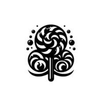 Stylized Black and White Lollipop Resembling a ThreeLeaf Clover, Featuring Spirals and Bubbles vector