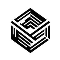 Isometric Cube Maze in Bold Black and White, Featuring Intricate Line Work and Negative Space Illusion. vector