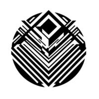 Geometric Black and White Orb Composition Abstract Architectural Shapes, Lines, and Angles, Symmetric Design, Modern, Minimalist Aesthetic. vector