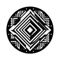 Geometric Black and White Abstract in a Circular Frame with Rhombus and Linear Patterns. vector