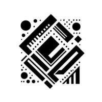 Geometric Black and White Abstract Composition with Squares, Rectangles, Dots, and Lines in a Symmetrical Arrangement. vector