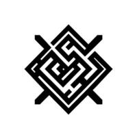 Complex Black and White Mazelike Geometric Design, Symmetric and Angular, Centered, and Isolated on White Background. vector